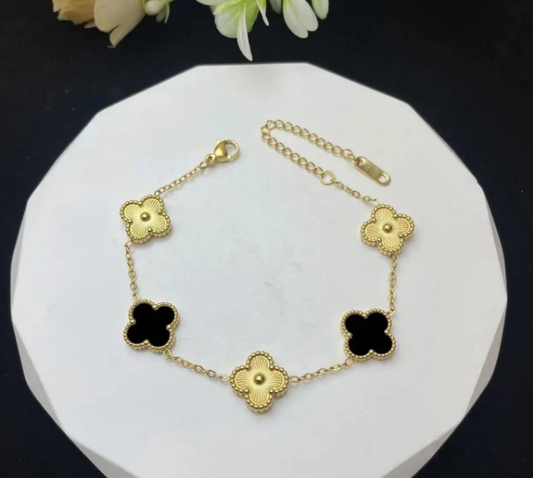 INSIOX - Black And Gold Four Leaf Chain Bracelet
