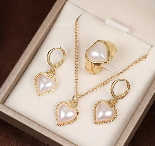 INSIOX - Pearl Heart Jewellery Combo Set