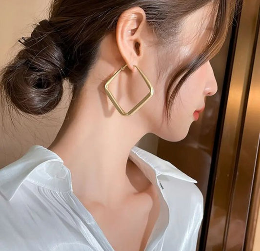 INSIOX - Square Matte Gold Color Hoop Earings