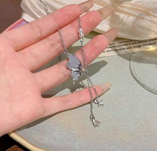 INSIOX - Classic Style Half Butterfly Wings Drop Necklace