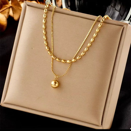 INSIOX - Double-Layer Ball Pendant Necklace