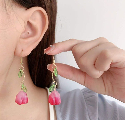INSIOX - Leaf And Tulip Hanging Earings