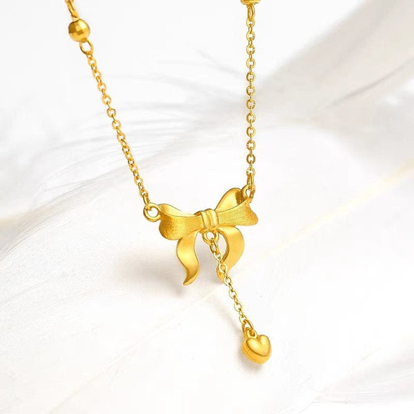 INSIOX - Bow Knot Heart Drop Pendant Necklace