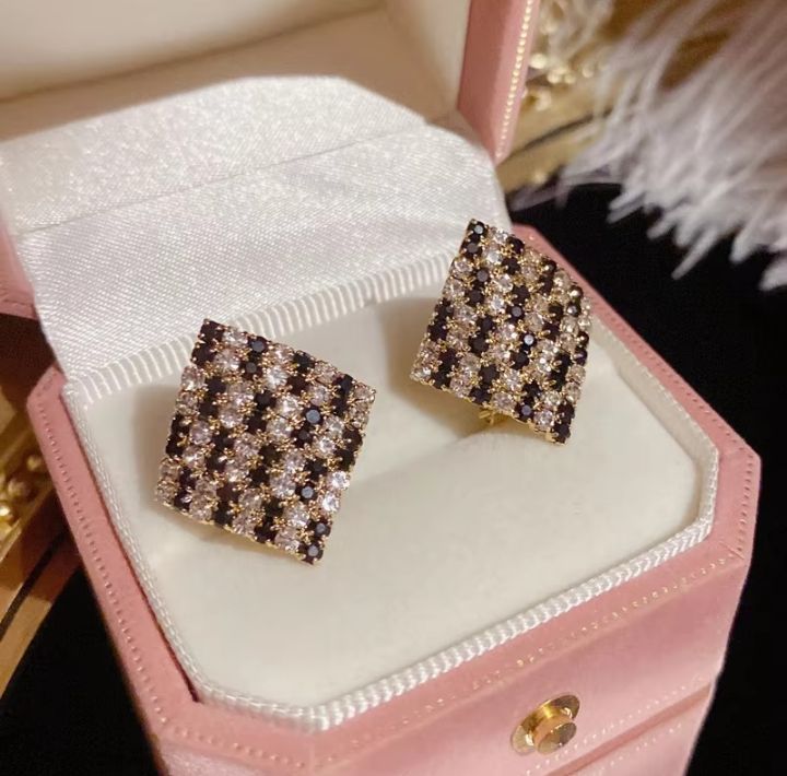 INSIOX - Black And White Crystal Stud Earings