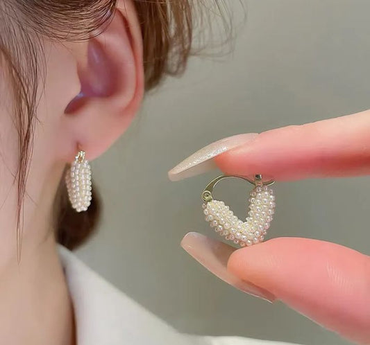 INSIOX - Micro Pearl Studded Heart Hoop Earings