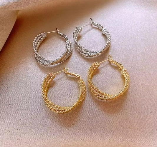 INSIOX - Triple Layed Bead Style Hoop Earings