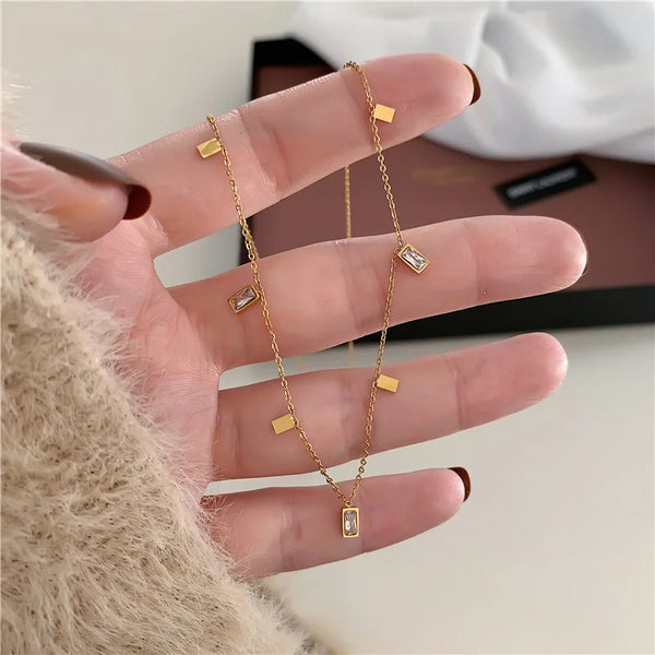 INSIOX - Square Geometric Charms Necklace
