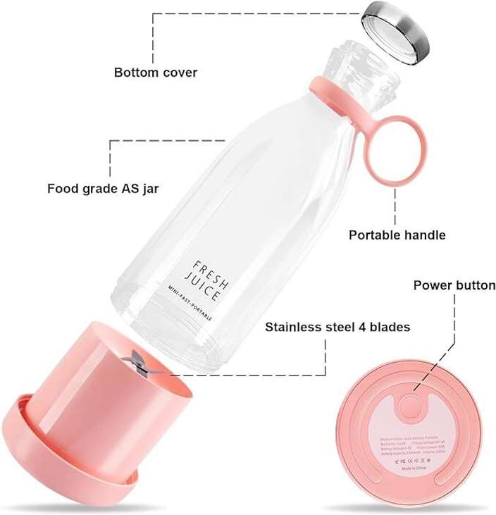 Mini Portable Juicer Bottle,Travel Juice Maker, Wireless Smoothie, Electric Handheld, Portable Personal Size Shake Blender, Mixer, Electric Rechargeable Juicer Bottle, Fruit Juice Maker