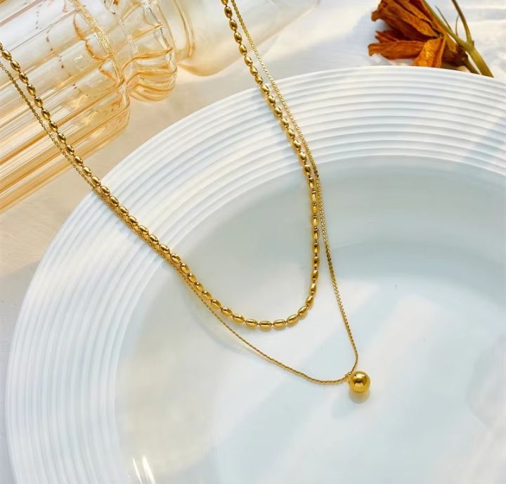 INSIOX - Double-Layer Ball Pendant Necklace