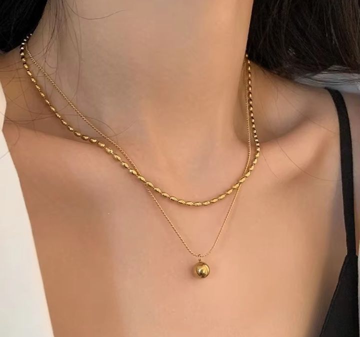 INSIOX - Double-Layer Ball Pendant Necklace