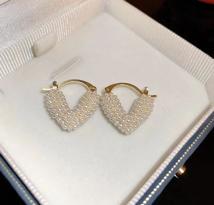 INSIOX - Micro Pearl Studded Heart Hoop Earings