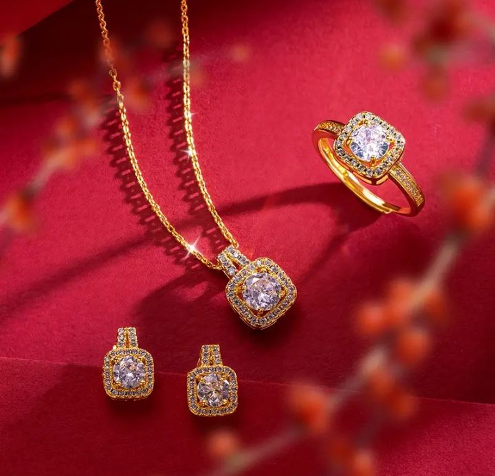 INSIOX - Zircon Crystal Earings Necklace Ring Set