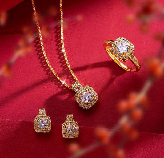 INSIOX - Zircon Crystal Earings Necklace Ring Set