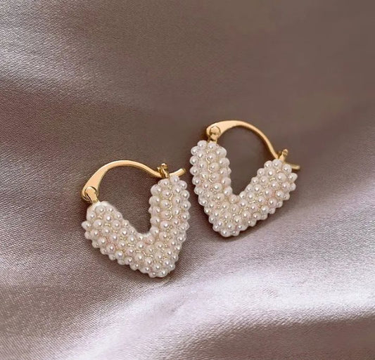 INSIOX - Micro Pearl Studded Heart Hoop Earings