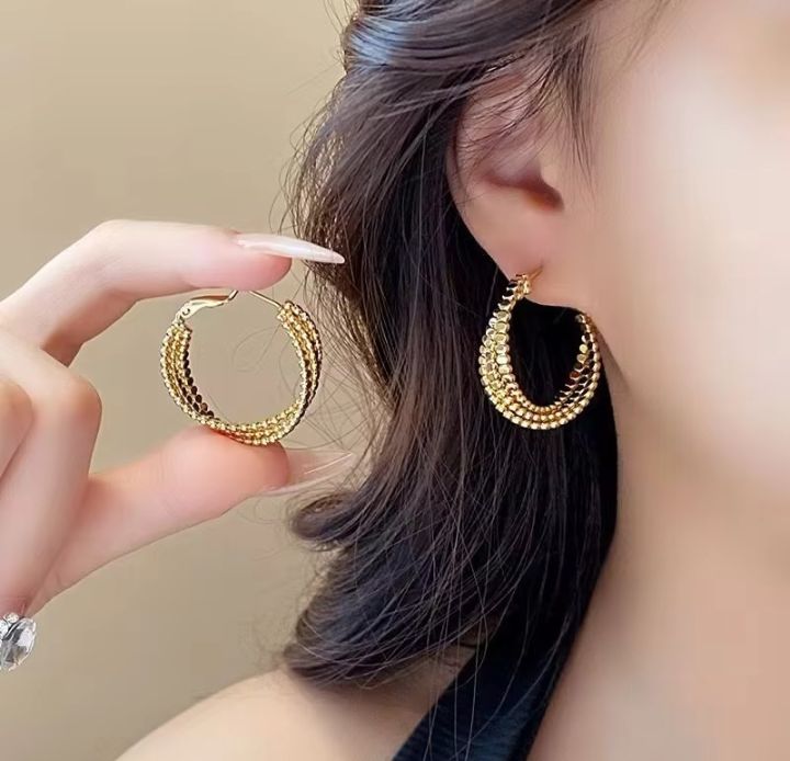 INSIOX - Triple Layed Bead Style Hoop Earings