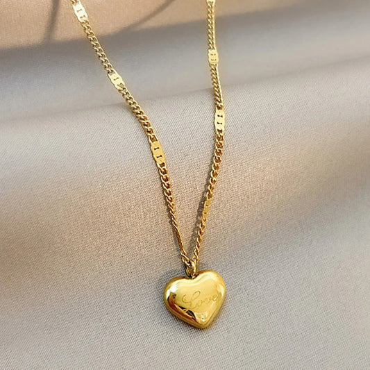 INSIOX - Minimal Heart Love Stamp Necklace