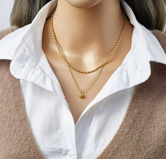 INSIOX - Double-Layer Ball Pendant Necklace