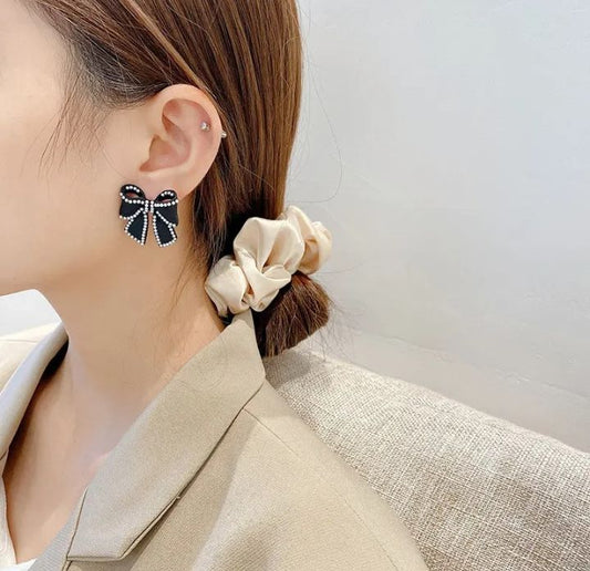 INSIOX - Black Pearl Decor Bow Knot Stud Earings