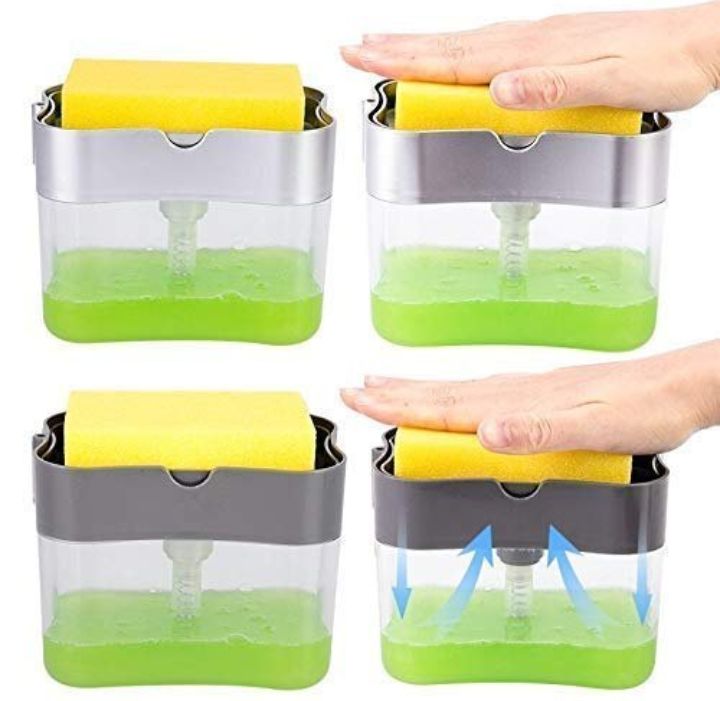 INSIOX 2-in-1 Kitchen & Bathroom Soap Dispenser with Sponge Dish Wash Sink Soap Pump Holder Liquid Dispenser Liquid Gel Shampoo Dispenser Kitchen & Bathroom Accessories & Bottle Cleaning