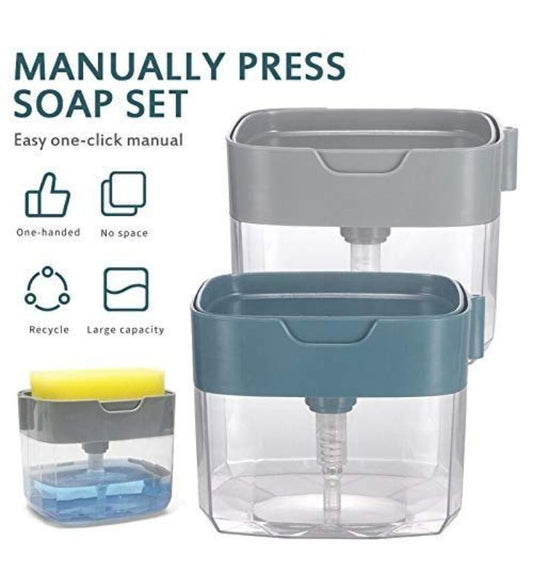 INSIOX 2-in-1 Kitchen & Bathroom Soap Dispenser with Sponge Dish Wash Sink Soap Pump Holder Liquid Dispenser Liquid Gel Shampoo Dispenser Kitchen & Bathroom Accessories & Bottle Cleaning