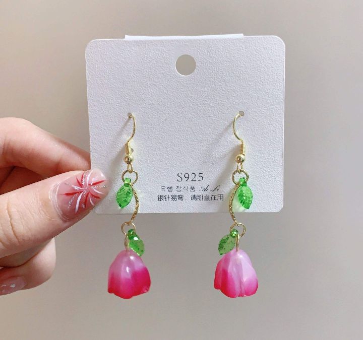 INSIOX - Leaf And Tulip Hanging Earings