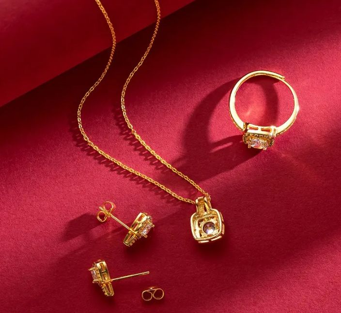 INSIOX - Zircon Crystal Earings Necklace Ring Set