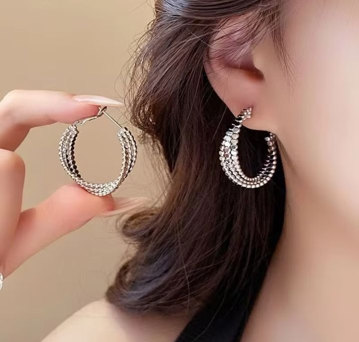 INSIOX - Triple Layed Bead Style Hoop Earings