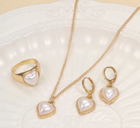 INSIOX - Pearl Heart Jewellery Combo Set