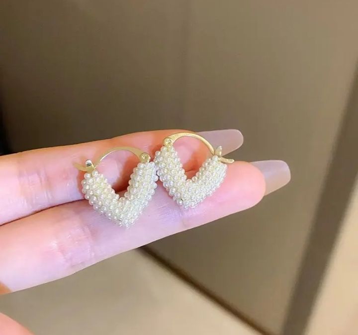 INSIOX - Micro Pearl Studded Heart Hoop Earings