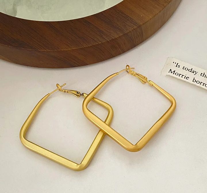 INSIOX - Square Matte Gold Color Hoop Earings