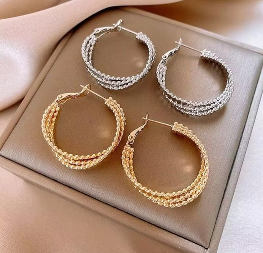 INSIOX - Triple Layed Bead Style Hoop Earings