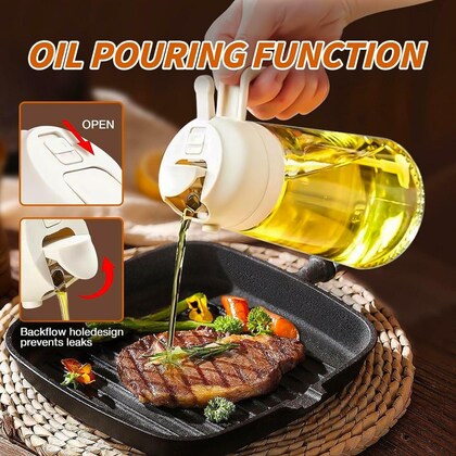 INSIOX 2-In-1 Oil Sprayer And Dispenser, Oil Bottle Dispenser With Auto Flip Cap Oil Dispenser,Olive Oil Dispenser, Oil Dispenser for Kitchen Spray, Spray and Pour Oil Dispenser for Kitchen (PACK OF 2)