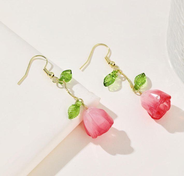 INSIOX - Leaf And Tulip Hanging Earings