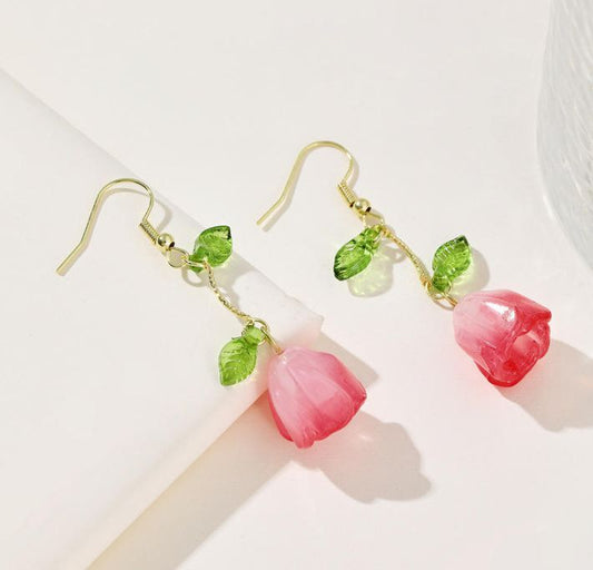 INSIOX - Leaf And Tulip Hanging Earings