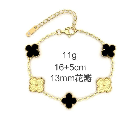 INSIOX - Black And Gold Four Leaf Chain Bracelet