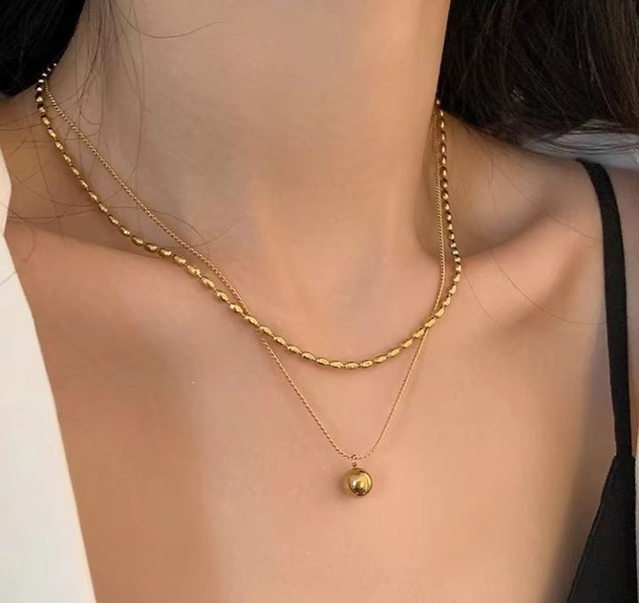 INSIOX - Double-Layer Ball Pendant Necklace