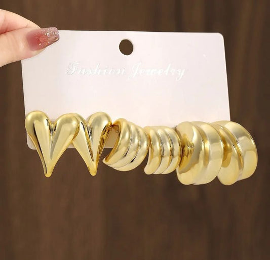 INSIOX - 3 Pairs Gold Chunky Earings Combo