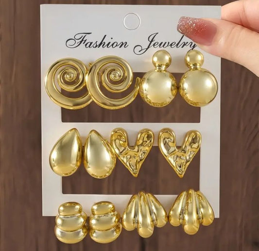 INSIOX - 6 Pairs Of Combo Chunky Stud Earings