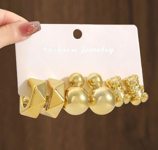 INSIOX - 3 Pairs Gold Chunky Earings Combo (2)