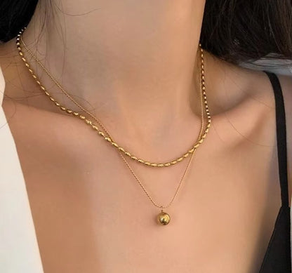 INSIOX - Double-Layer Ball Pendant Necklace