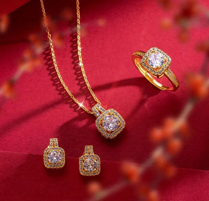INSIOX - Zircon Crystal Earings Necklace Ring Set