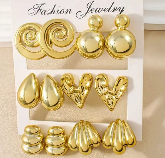 INSIOX - 6 Pairs Of Combo Chunky Stud Earings