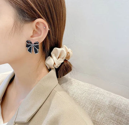 INSIOX - Black Pearl Decor Bow Knot Stud Earings