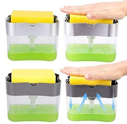 INSIOX 2-in-1 Kitchen & Bathroom Soap Dispenser with Sponge Dish Wash Sink Soap Pump Holder Liquid Dispenser Liquid Gel Shampoo Dispenser Kitchen & Bathroom Accessories & Bottle Cleaning