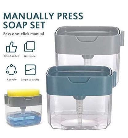 INSIOX 2-in-1 Kitchen & Bathroom Soap Dispenser with Sponge Dish Wash Sink Soap Pump Holder Liquid Dispenser Liquid Gel Shampoo Dispenser Kitchen & Bathroom Accessories & Bottle Cleaning