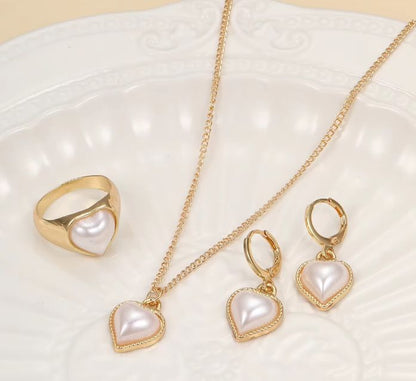 INSIOX - Pearl Heart Jewellery Combo Set