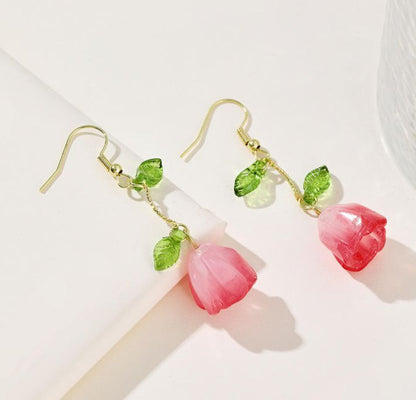INSIOX - Leaf And Tulip Hanging Earings